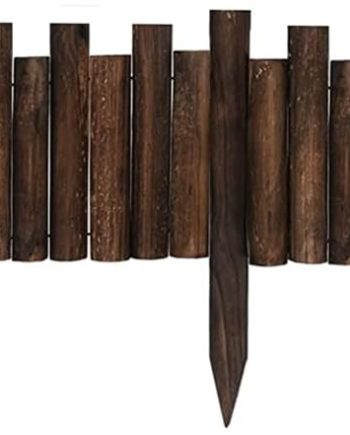 Staggered Wooden Short Garden Fence 8 Inches High with Burnt Finish for Flower Bed Edging