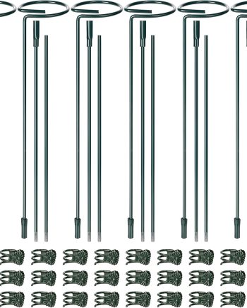 6 Set Adjustable Steel Plant Support Stakes in 12, 25 and 36 Inch Lengths with Clips