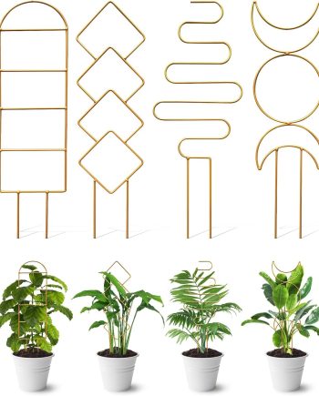 4 Pack Small Metal Climbing Plant Trellises with Decorative Patterns for Potted Plants