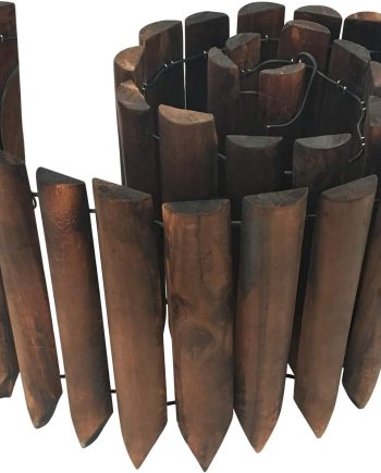 Wooden Burnt Finish Short Garden Fence 7.9 by 42 Inches for Flower Beds and Yard Edging