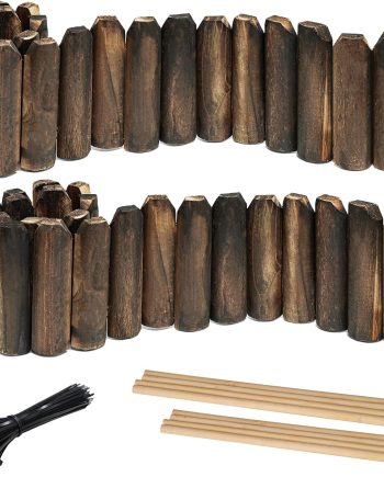 2 Pack Wooden Picket Garden Border Panels for Flower Beds and Landscape Fencing