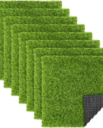 8 Packs 12 x 12 Inch Artificial Grass Mat Squares Synthetic Garden Grass Tiles Fake Grass Turf Patch with Drainage Hole Realistic Grass Rug for DIY Decoration