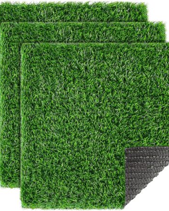 Square Artificial Grass Mat, 12"x12" Green Fake Grass Placemat Patch Tiles Decor Patio, Party, Balcony, DIY Crafts, 3 Pack