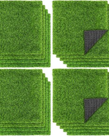 18 Pieces Artificial Grass Mat 12 x 12 Inch Synthetic Grass Square Mats Indoor Outdoor Patio Flooring Fake Turf Patch Tiles Realistic Grass Rug for DIY Crafts Miniature Garden, Grass Green