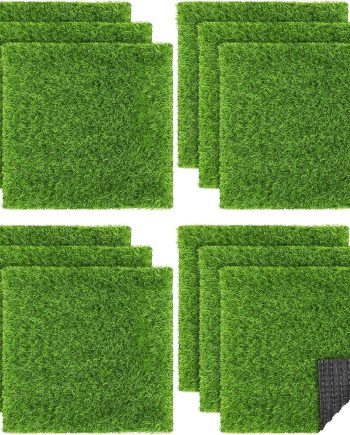 12 Pieces Artificial Grass Mat Square 12 x 12 Inch Fake Turf Patch Indoor Outdoor Garden Lawn Patio Balcony Synthetic Turf Mat Realistic Grass Rug for Crafts Miniature Garden DIY, Grass Green